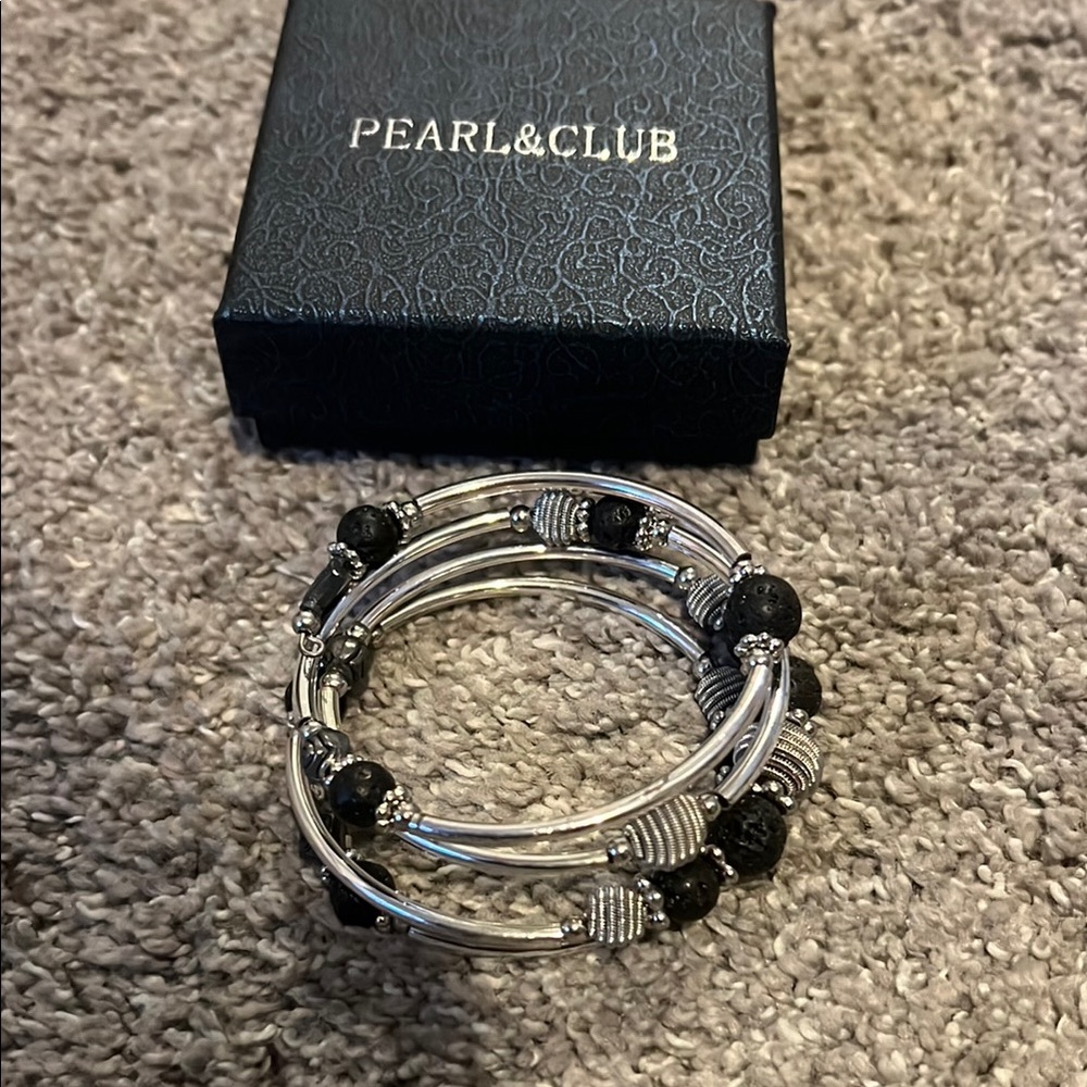 PEARL&CLUB Beaded Chakra Bangle Lava Stone Bracelet